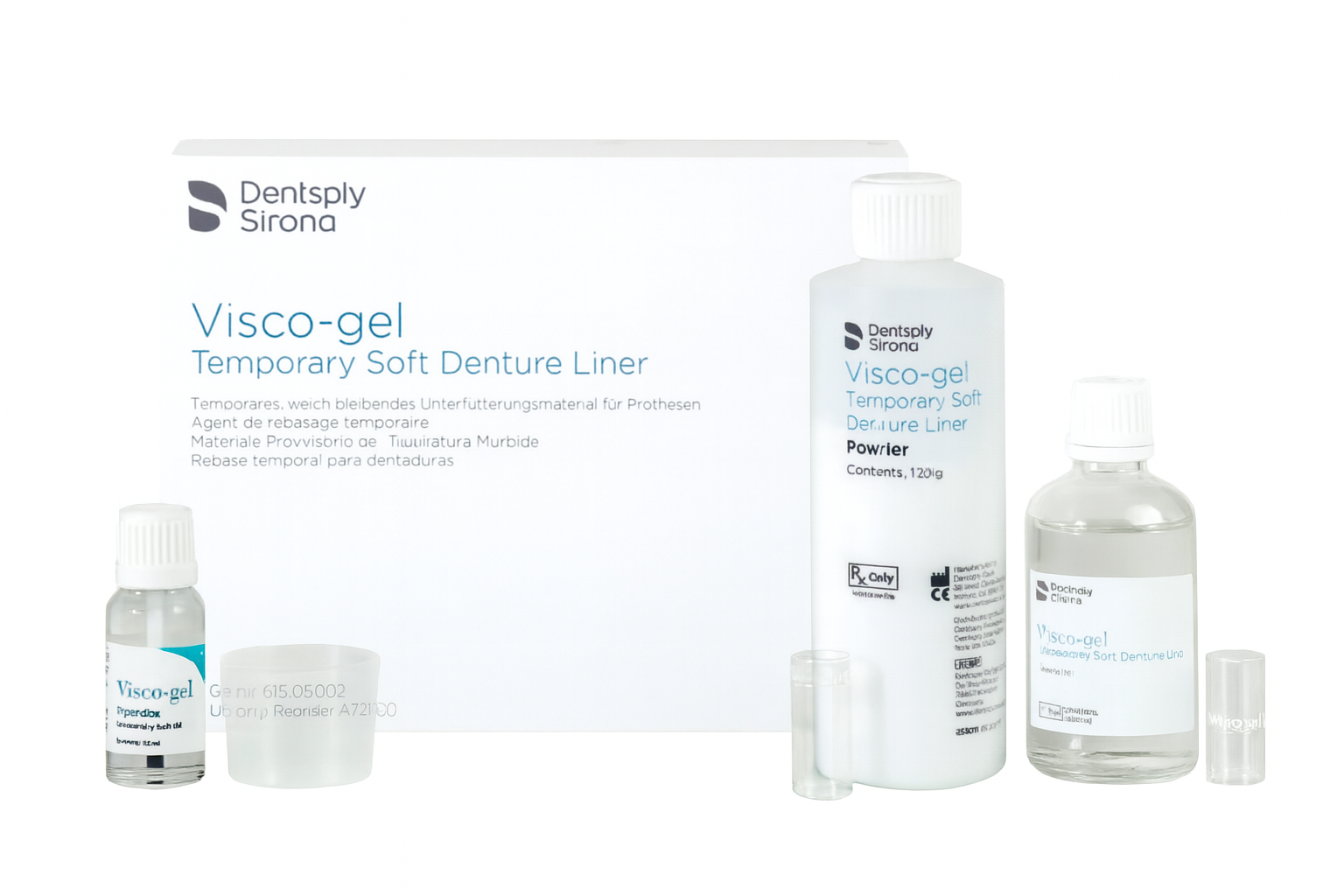 DENTSPLY VISCOGEL GEÇİCİ YUMUŞAK BESLEME MADDESİ (120gr Toz + 90ml Likit + 15ml Ayırıcı)