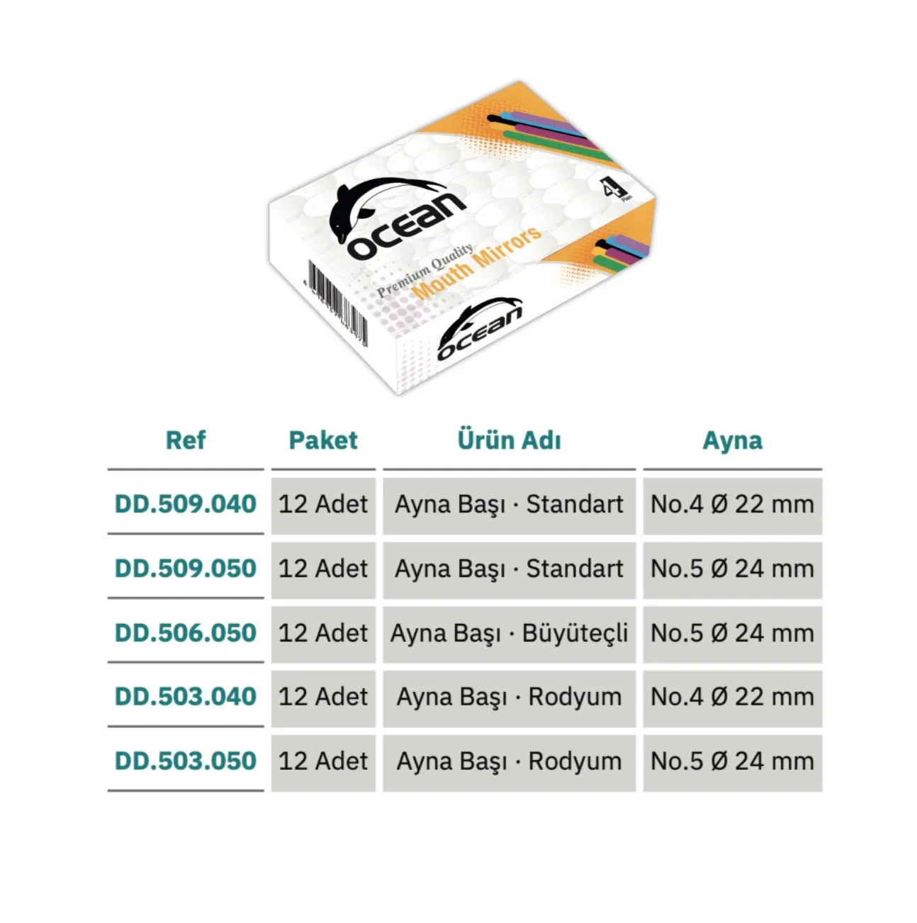 OCEAN AYNA BAŞI / 12 ADET - STANDART / BÜYÜTEÇLİ / RODYUM