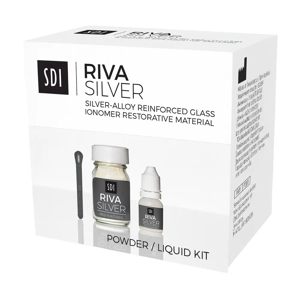 SDI CAM İONOMER DAİMİ RESTORATİF VE KAİDE SİMANI GÜMÜŞLE GÜÇLENDİRİLMİŞ RIVA SILVER 1x32 GR TOZ , 1x10 GR LİKİT