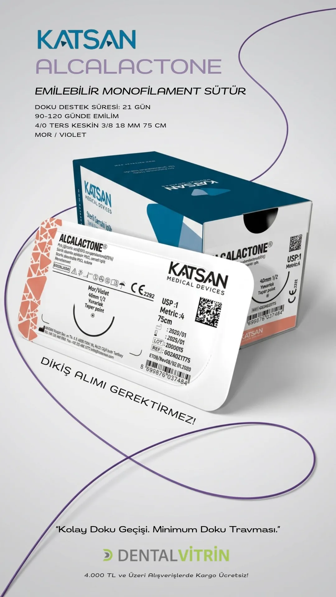 KATSAN ALCALACTONE 5 KUTU (60 ADET) 4/0, TERS KESKİN, 3/8, 18MM, 75 CM (KAMPANYA)